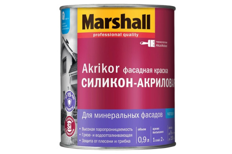 Купить Фасадная силикон-акриловая краска MARSHALL AKRIKOR матовая  база BW  0.9 л 5398704 фото №2