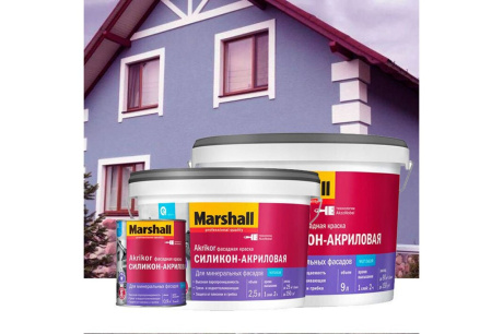 Купить Фасадная силикон-акриловая краска MARSHALL AKRIKOR матовая  база BW  0.9 л 5398704 фото №3