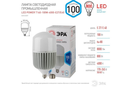 Купить Лампа  ЭРА     Груша 220/  E27-E40 100 W  4000K  T160  Б0032089 фото №7